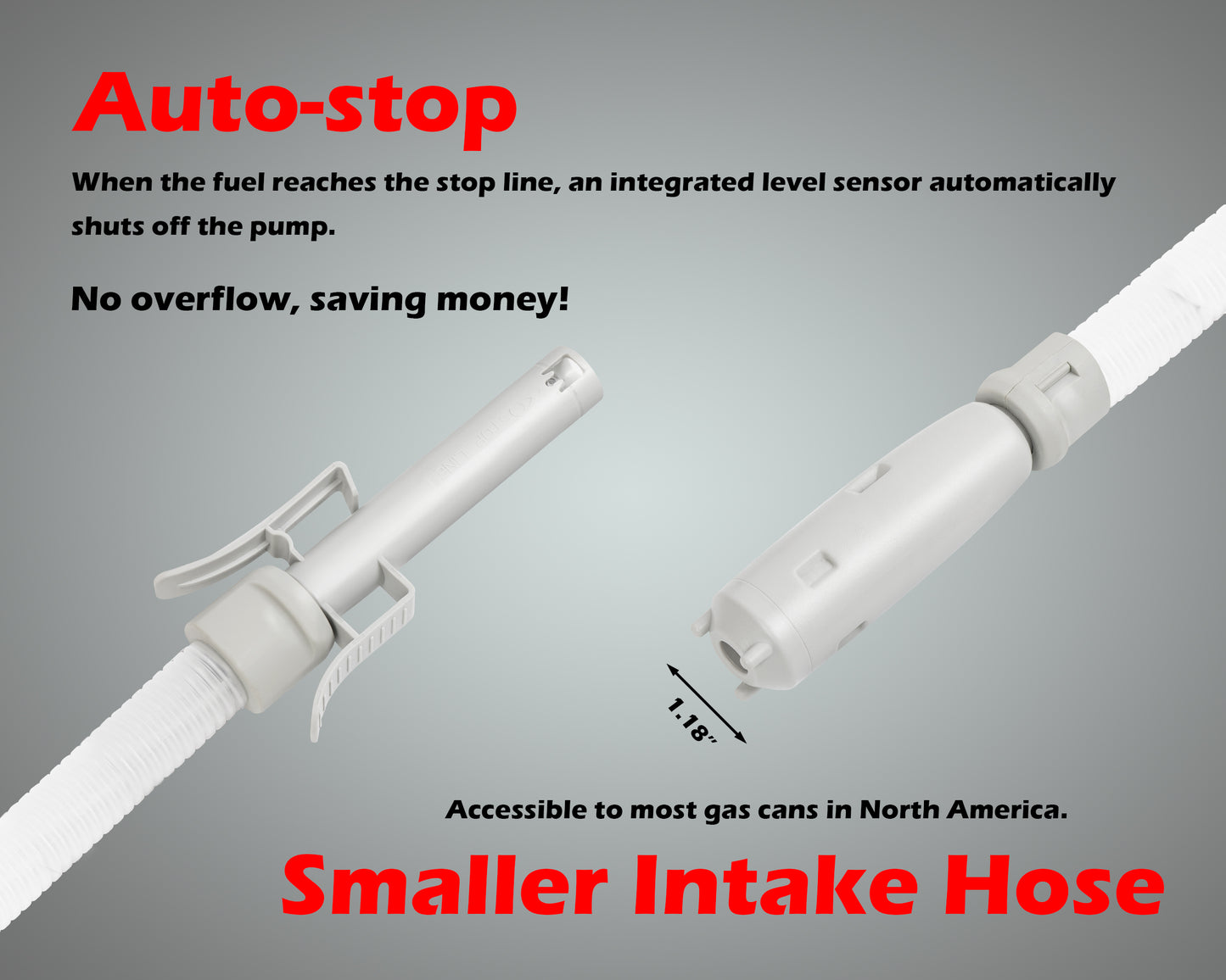 Battery Powered Fuel Transfer Pump/Portable Automatic Siphon Gas Pump for Gasoline Diesel Fuel Fluid Liquid with Auto-stop Flexible Long Hose and 3 Adaptors Fit Most Gas Cans (Outtake Hose 51")