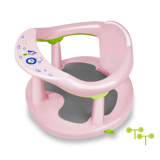 Baby Bath Seat for Babies 6 Months & Up/Integrated Non-Slip Mat/Infant Bath Seat Ring for Sitting Up in The Tub with Suction Cups (Inapplicable to Textured Tub) (Pink)