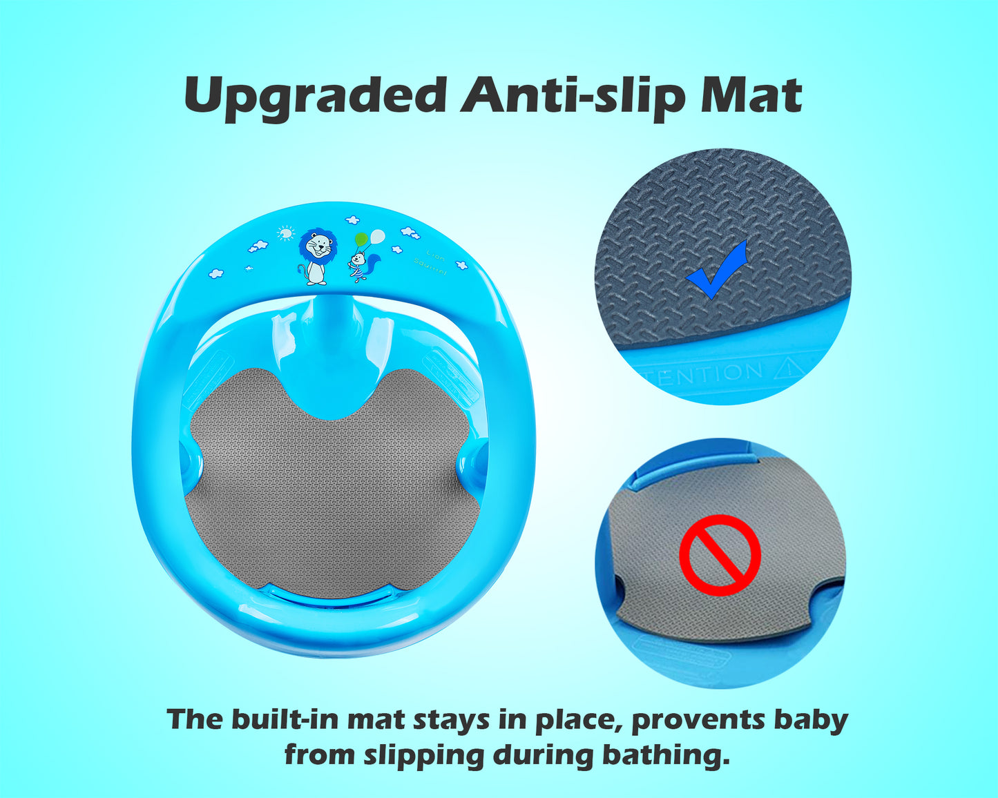 Baby Bath Seat for Babies 6 Months & Up/Integrated Non-Slip Mat/Infant Bath Seat Ring for Sitting Up in The Tub with Suction Cups (Inapplicable to Textured Tub) (Blue)