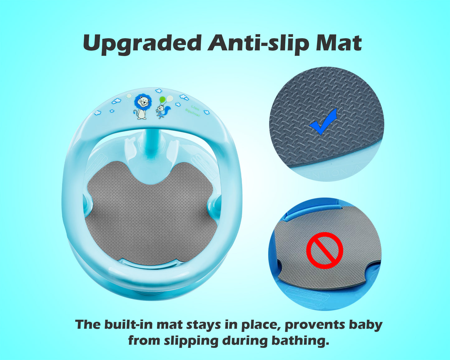 Baby Bath Seat for Babies 6 Months & Up/Integrated Non-Slip Mat/Infant Bath Seat Ring for Sitting Up in The Tub with Suction Cups (Inapplicable to Textured Tub) (Light Blue)