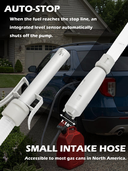 Battery Powered Fuel Transfer Pump/Portable Automatic Siphon Jerry Gas Pump for Gasoline Diesel Fuel Fluid Liquid with Auto-stop Flexible Long Hose and 3 Adaptors Fit Most Gas Cans