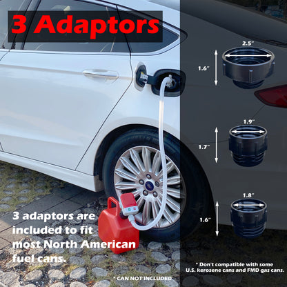 Battery Powered Fuel Transfer Pump/Portable Automatic Siphon Gas Pump for Gasoline Diesel Fuel Fluid Liquid with Auto-stop Flexible Long Hose and 3 Adaptors Fit Most Gas Cans (Outtake Hose 51")