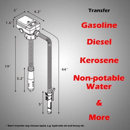 Battery Powered Fuel Transfer Pump/Portable Automatic Siphon Gas Pump for Gasoline Diesel Fuel Fluid Liquid with Auto-stop Flexible Long Hose and 3 Adaptors Fit Most Gas Cans (Outtake Hose 51")