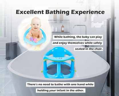 Baby Bath Seat for Babies 6 Months & Up/Integrated Non-Slip Mat/Infant Bath Seat Ring for Sitting Up in The Tub with Suction Cups (Inapplicable to Textured Tub) (Blue)