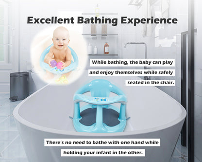 Baby Bath Seat for Babies 6 Months & Up/Integrated Non-Slip Mat/Infant Bath Seat Ring for Sitting Up in The Tub with Suction Cups (Inapplicable to Textured Tub) (Light Blue)